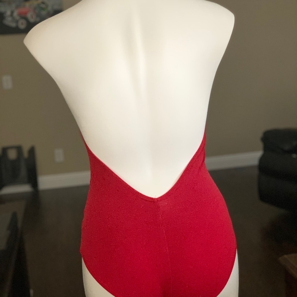 Red halter leotard